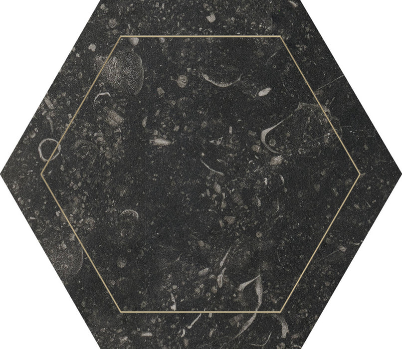 Full Tile Sample - Concert Black Deco Gold Porcelain Tile - 7" x 6" x 9 MM Matte