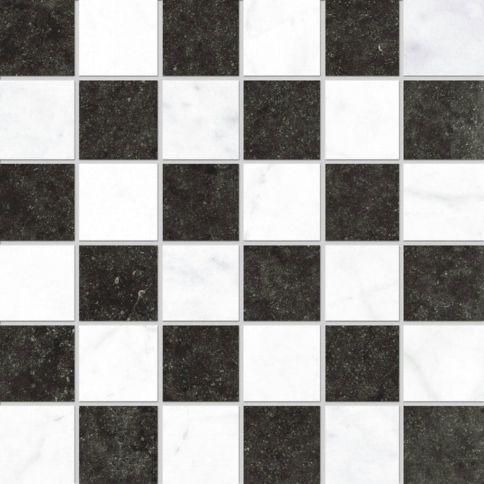 Full Sheet Sample - Concert White Chess Porcelain Mosaic - 12" x 12" x 9 MM Matte