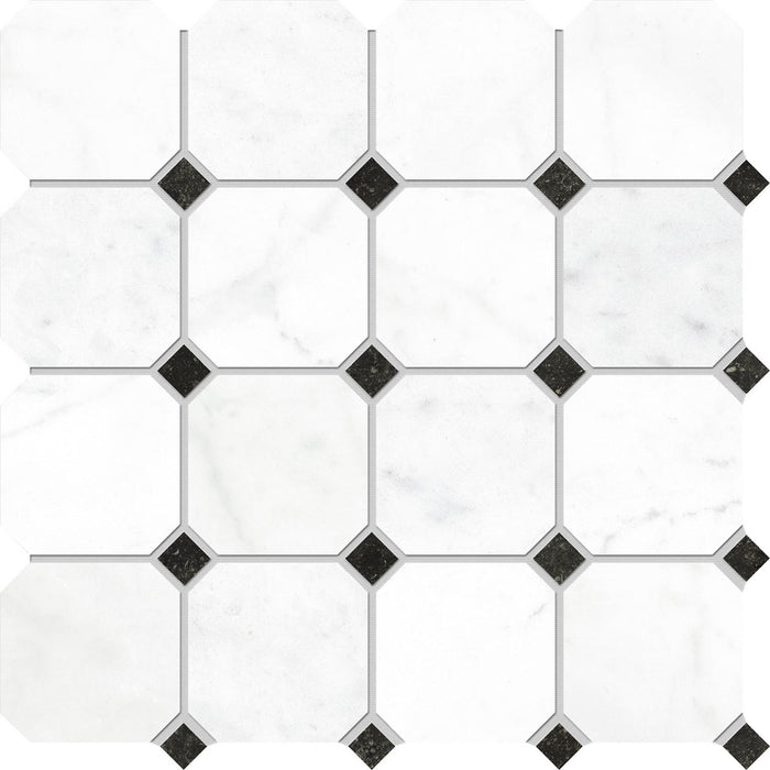 Full Sheet Sample - Concert White Octagon Porcelain Mosaic - 12" x 12" x 9 MM Matte