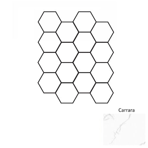 Full Sheet Sample - Cora Carrara Hexagon Porcelain Mosaic - 3" x 3" x 3 MM Matte