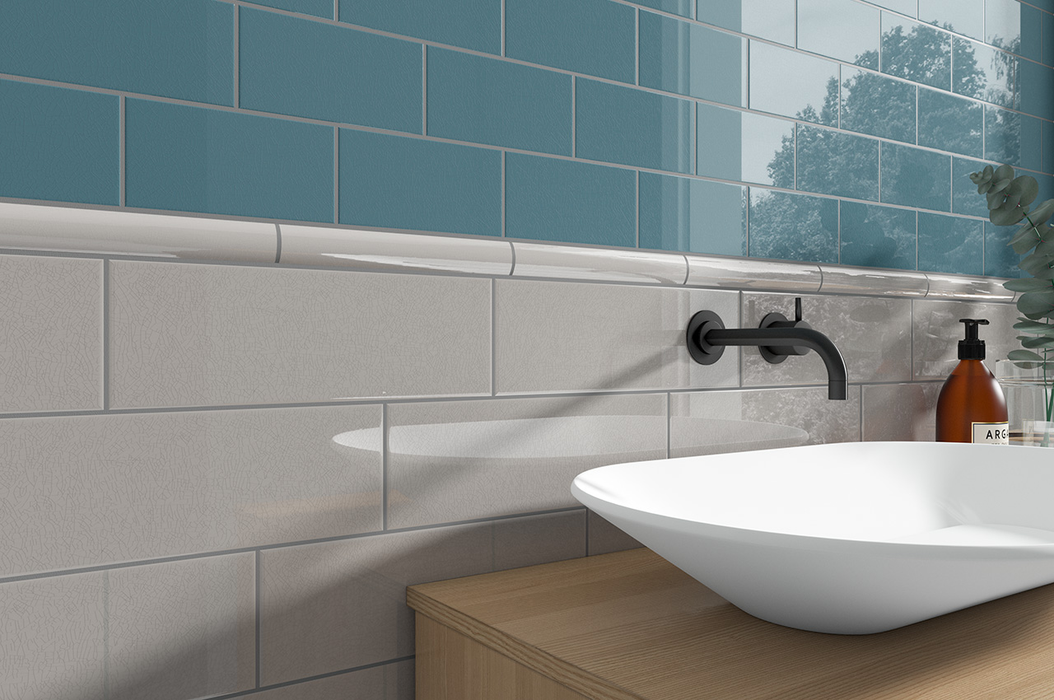 Crackle Blue Glossy Porcelain Tile - 4" x 12"