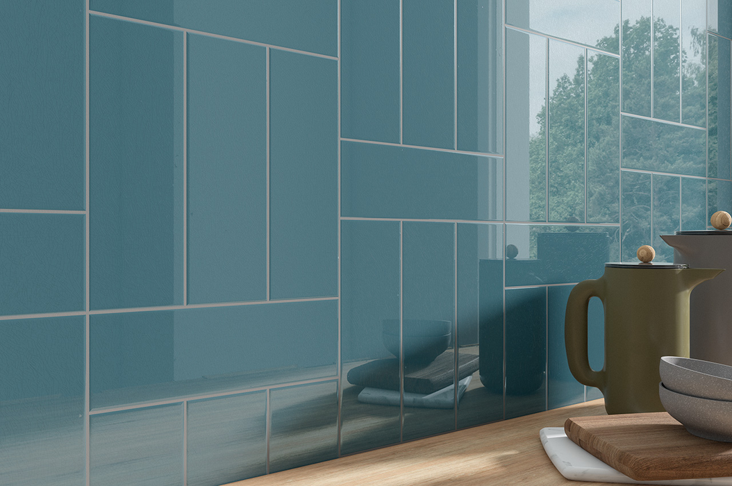 Crackle Blue Porcelain Tile - 4" x 12" Glossy