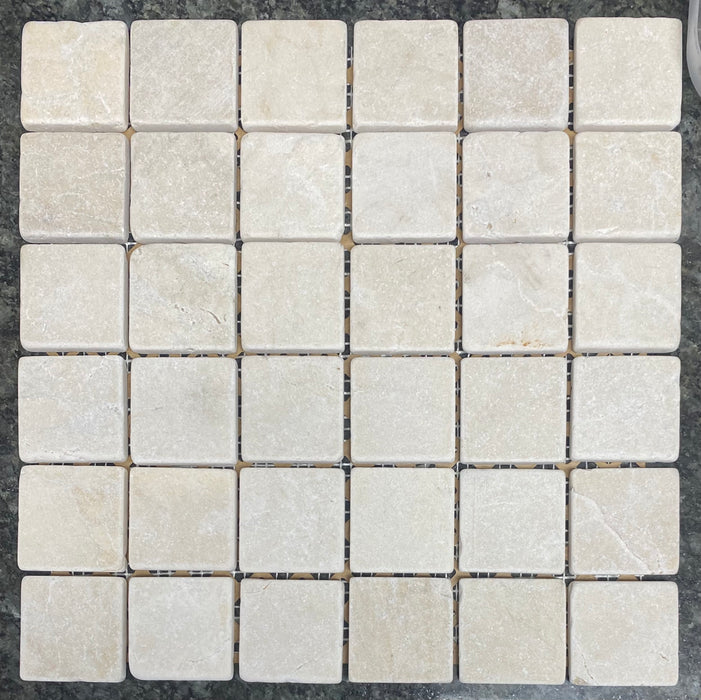 Crema Marfil Marble Mosaic - 2" x 2" x 3/8" Tumbled 