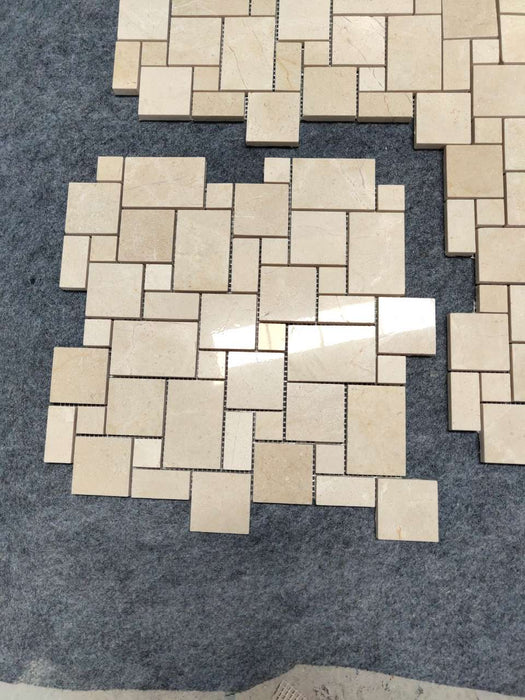 Crema Marfil Marble Mosaic - Mini Versailles Pattern Polished 3