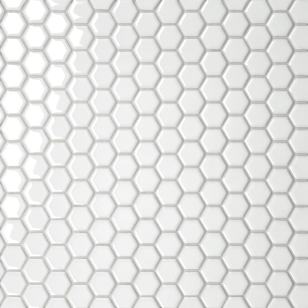 Le Cafe White Porcelain Mosaic - 1" Hexagon