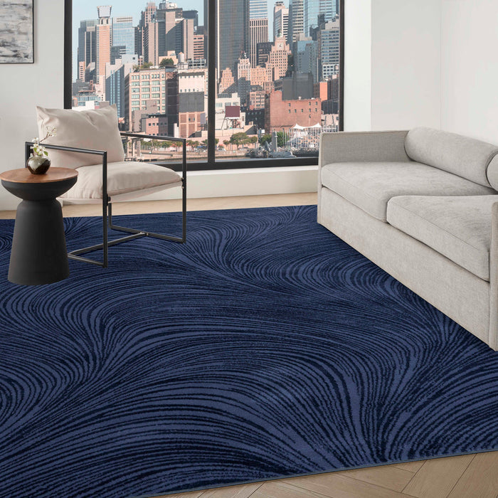 Central Park West Navy CEP02 Polyester Contemporary Area Rug - 9 Ft x 12 Ft