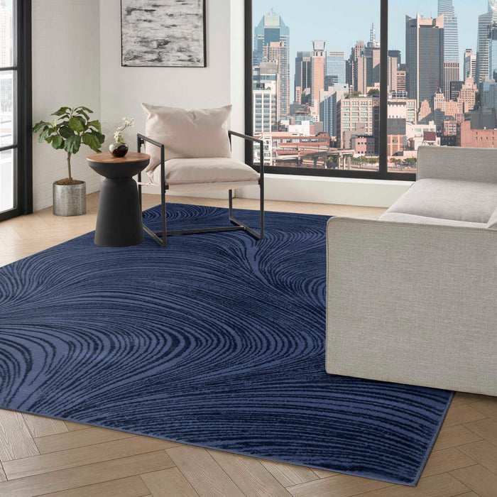 Central Park West Navy CEP02 Polyester Contemporary Area Rug - 9 Ft x 12 Ft