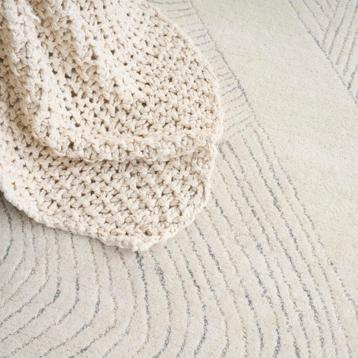 Pure Patterns Ivory Grey PRN01 Wool Contemporary Area Rug - 8 Ft x 10 Ft
