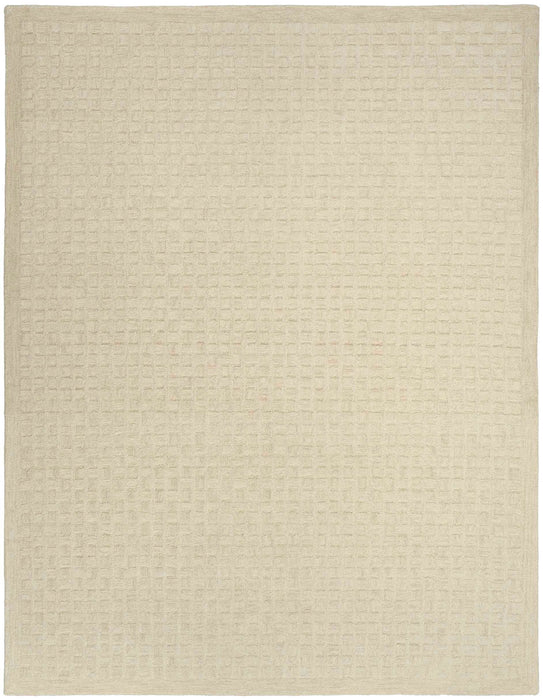 Pure Grids Ivory Beige PGR01 Wool Contemporary Area Rug - 8 Ft x 10 Ft