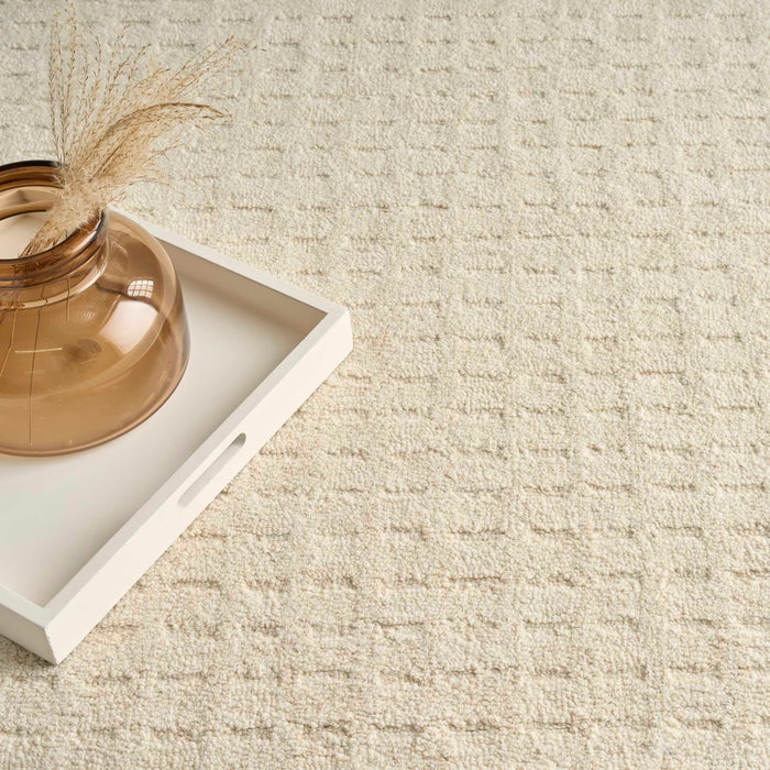 Pure Grids Ivory Beige PGR01 Wool Contemporary Area Rug - 8 Ft x 12 Ft