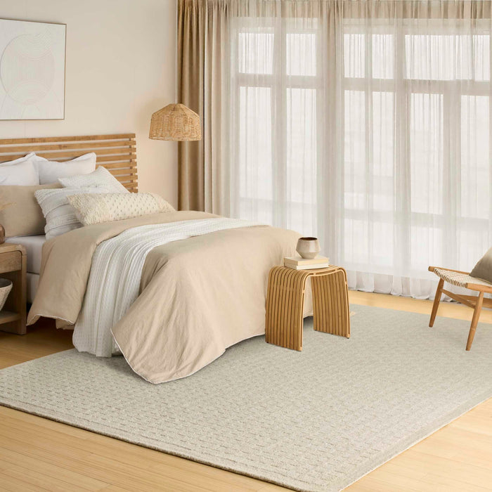 Pure Grids Ivory Beige PGR01 Wool Contemporary Area Rug - 8 Ft x 10 Ft