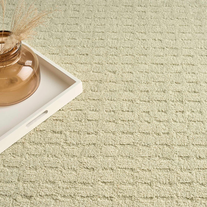 Pure Grids Light Green PGR01 Wool Contemporary Area Rug - 8 Ft Runner