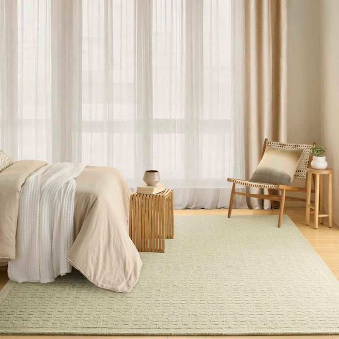 Pure Grids Light Green PGR01 Wool Contemporary Area Rug - 4 Ft x 6 Ft