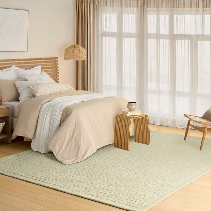 Pure Grids Light Green PGR01 Wool Contemporary Area Rug - 8 Ft x 10 Ft