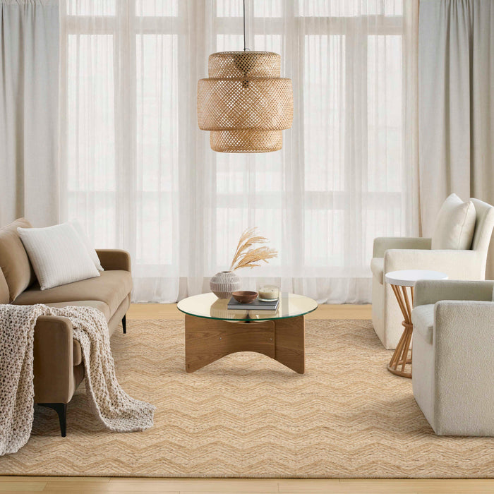 Pure Purl Beige Ivory PUU01 Wool Contemporary Area Rug - 5 Ft x 7 Ft