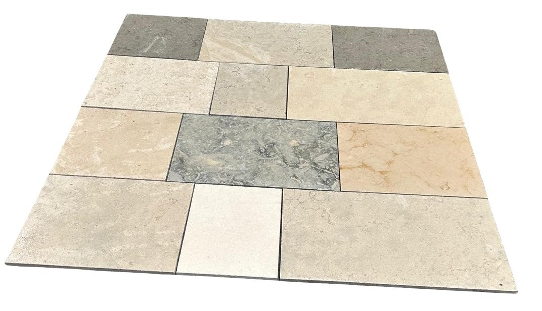 Dalle De Bourgogne Distressed Travertine French Versailles Pattern