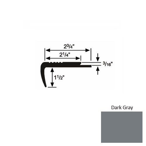 Roppe Solid 150 Dark Gray Rubber Underlap Carpet Stair Nosing — Stone ...