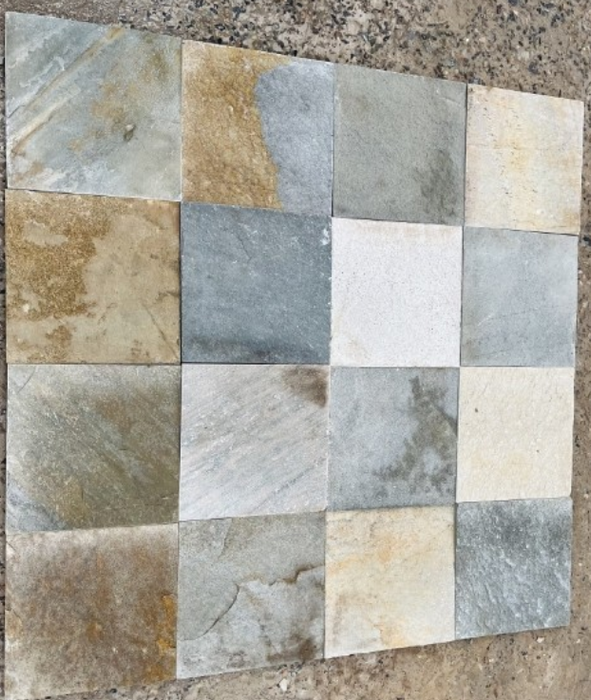 Full Tile Sample - Desert Gold Quartzite Tile - 16 x 16 x 7/16" - 13/16" Natural Cleft Face, Gauged Back