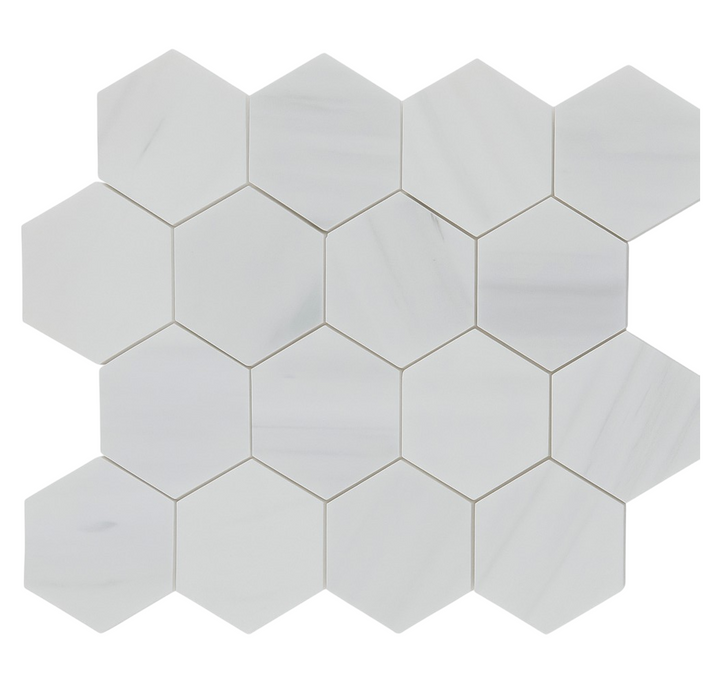 Full Sheet Sample - Bianco Dolomite Hexagon Marble Mosaic - 3" x 3" x 3/8" Polished