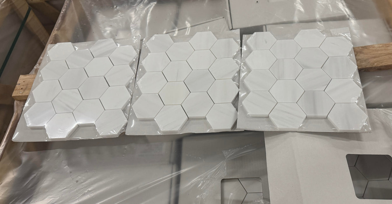 Bianco Dolomite Marble Mosaic - 3" Hexagon Polished