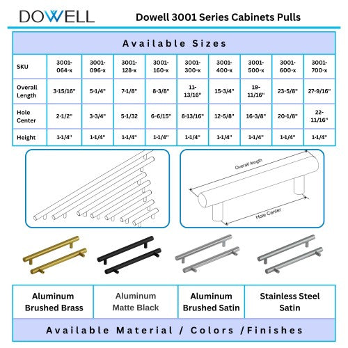 3001 Series Brushed Brass Aluminum Cabinet Pull 8