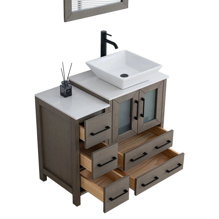 CVC Driftwood Gray Solid Wood with Basin Engineered Marble Top and Mirror CVC24 Bathroom Cabinet - 84" x 18.5" x 36"