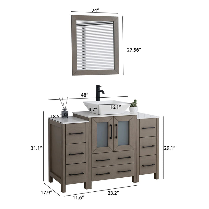 CVC Driftwood Gray Solid Wood with Basin Engineered Marble Top and Mirror CVC24 Bathroom Cabinet - 48" x 18.5" x 36"