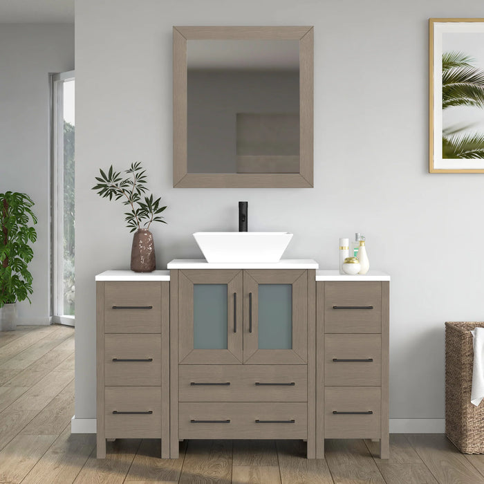 CVC Driftwood Gray Solid Wood with Basin Engineered Marble Top and Mirror CVC24 Bathroom Cabinet - 48" x 18.5" x 36"