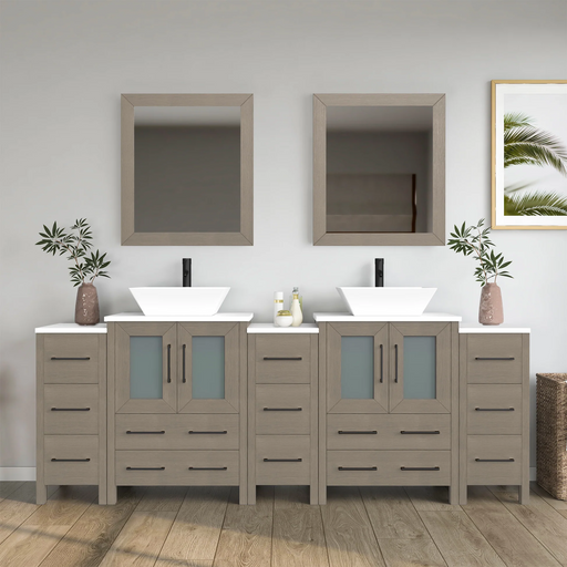 CVC Driftwood Gray Solid Wood with Basin Engineered Marble Top and Mirror CVC24 Bathroom Cabinet - 84" x 36" 1