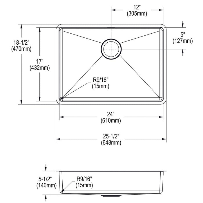 Crosstown Stainless Steel Kitchen Sink 12