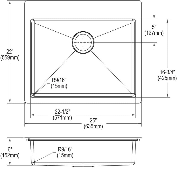 Crosstown Stainless Steel Kitchen Sink 18