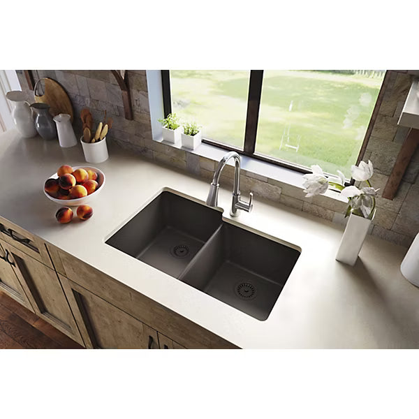 ELXU250RCN0 Quartz Luxe Chestnut Undermount Double Bowl Kitchen Sink 33" x 20 1/2" x 9 1/2"