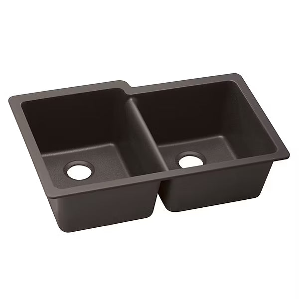 ELXU250RCN0 Quartz Luxe Chestnut Undermount Double Bowl Kitchen Sink 33" x 20 1/2" x 9 1/2"