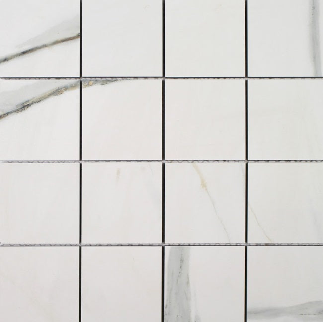 Full Sheet Sample - Cami Nuvole White Porcelain Mosaic - 3" x 3" Matte