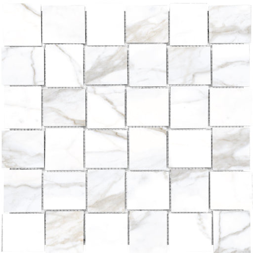 Full Sheet Sample - Lucca Calacatta Basket Weave Porcelain Mosaic - 11.75" x 11.75" x 9 MM Matte