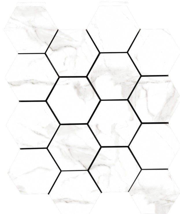 Full Sheet Sample - Lucca Calacatta Hexagon Porcelain Mosaic - 3" Matte