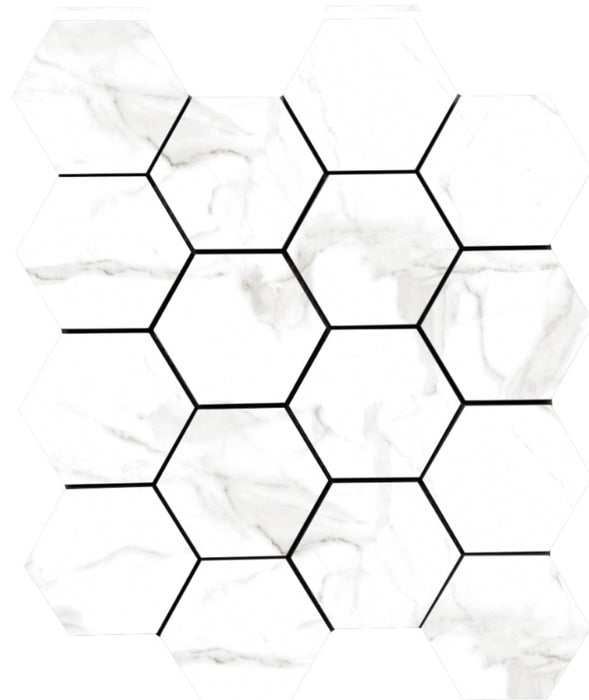 Full Sheet Sample - Lucca Calacatta Hexagon Porcelain Mosaic - 3" Polished