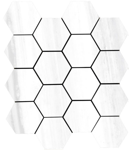 Full Sheet Sample - Lucca Dolomite Hexagon Porcelain Mosaic - 3" x 3" x 9 MM Matte