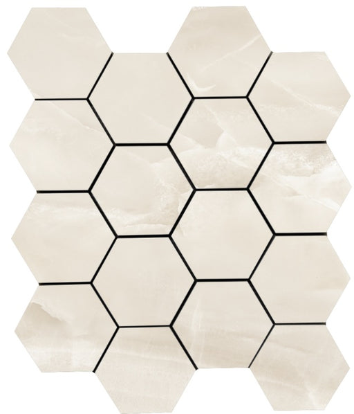 Full Sheet Sample - Lucca Onyx Hexagon Porcelain Mosaic - 3" x 3" x 9 MM Matte