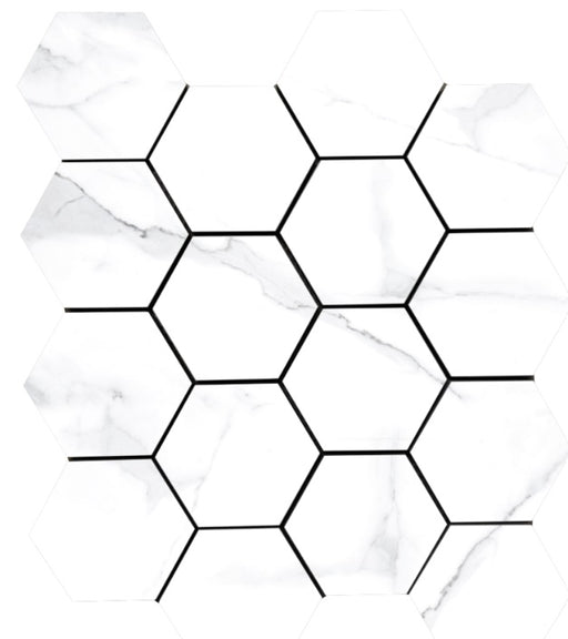 Full Sheet Sample - Lucca Statuario Hexagon Porcelain Mosaic - 3" x 3" x 9 MM Matte