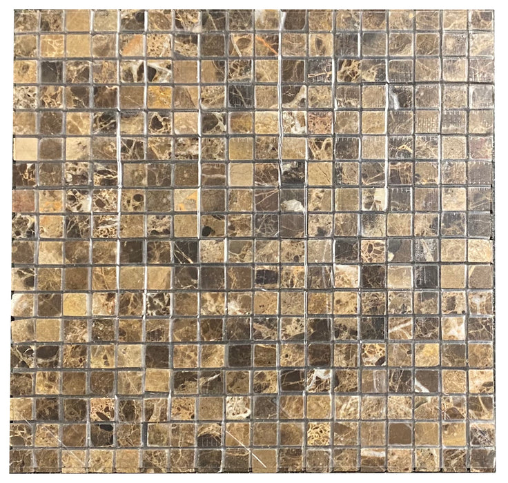 Full Sheet Sample - Emperador Dark Standard Marble Mosaic - 5/8" x 5/8" x 3/8" Polished