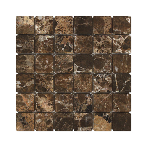 Full Sheet Sample - Emperador Dark Marble Mosaic - 2" x 2" x 3/8" Polished