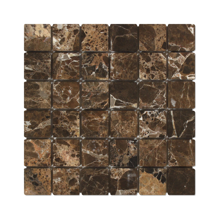 Full Sheet Sample - Emperador Dark Marble Mosaic - 2" x 2" Polished