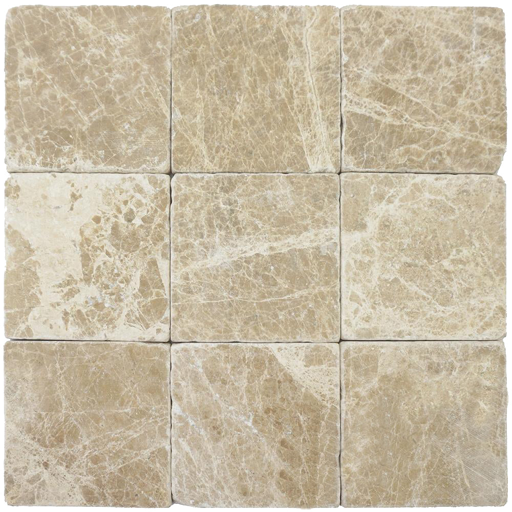 Full Tile Sample - Emperador Light Marble Tile - 6" x 6" x 1/2" Tumbled