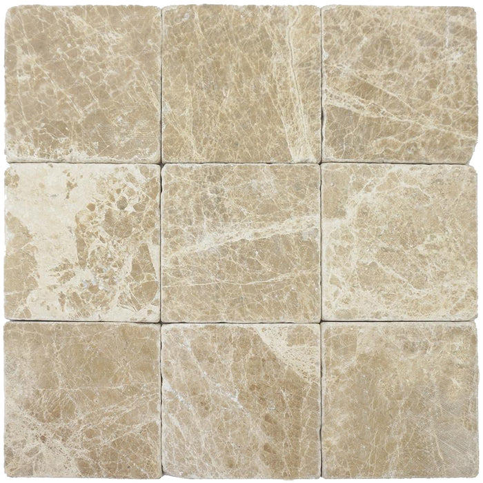 Full Tile Sample - Emperador Light Marble Tile - 6" x 6" x 1/2" Tumbled