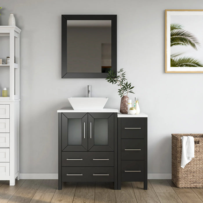 CVC Vintage Green Solid Wood with Basin Engineered Marble Top and Mirror CVC24 Bathroom Cabinet - 84" x 18.5" x 36"
