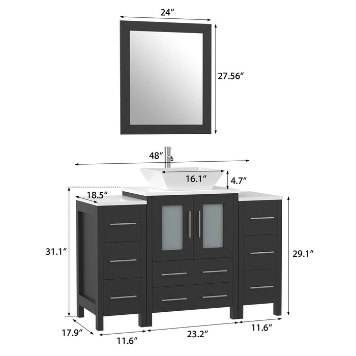 CVC Espresso Solid Wood with Basin Engineered Marble Top and Mirror CVC24 Bathroom Cabinet - 48" x 18.5" x 36"