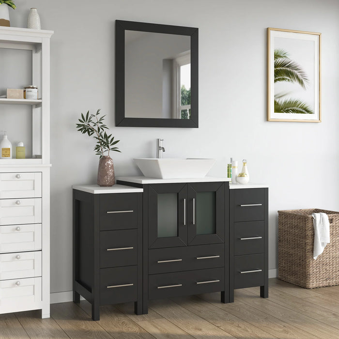 CVC Vintage Green Solid Wood with Basin Engineered Marble Top and Mirror CVC24 Bathroom Cabinet - 48" x 18.5" x 36"