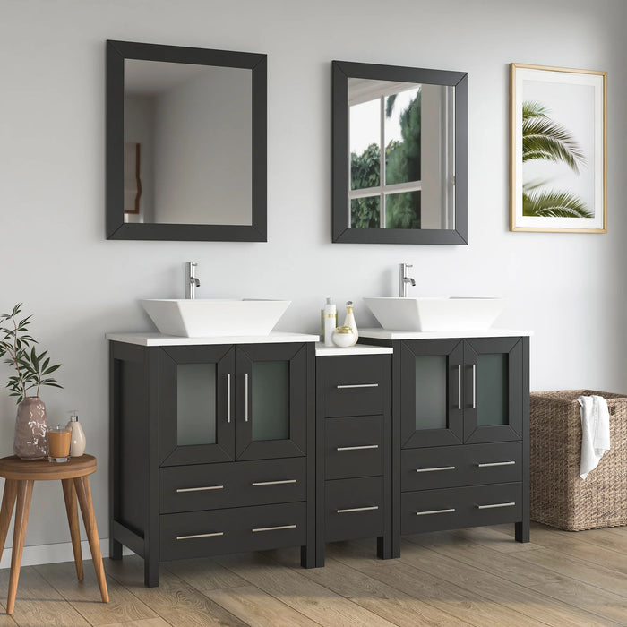 CVC Vintage Green Solid Wood with Basin Engineered Marble Top and Mirror CVC24 Bathroom Cabinet - 60" x 18.5" x 36"