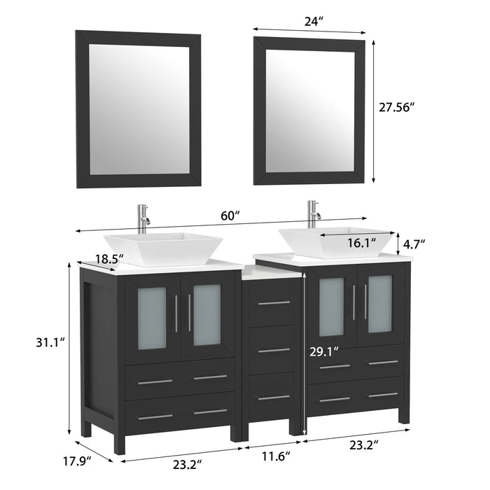 CVC Vintage Green Solid Wood with Basin Engineered Marble Top and Mirror CVC24 Bathroom Cabinet - 60" x 18.5" x 36"